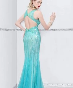 Primavera Couture - Sleeveless V Neck Starburst Sheath Dress 9874