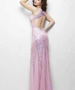 Primavera Couture - Sleeveless V Neck Starburst Sheath Dress 9874