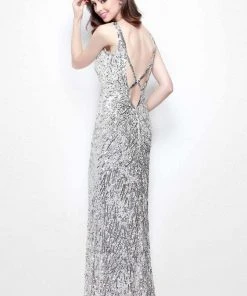 Primavera Couture - Sparking Embellished V-Neck Long Sheath Gown 1502 Formal Gowns