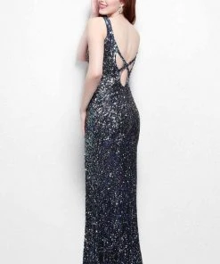 Primavera Couture - Sparking Embellished V-Neck Long Sheath Gown 1502 Formal Gowns