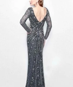 Primavera Couture - Spectacular Plunging V-Neck Long Sleeve Sheath Gown 1755 7 Primavera Couture - Spectacular Plunging V-Neck Long Sleeve Sheath Gown 1755