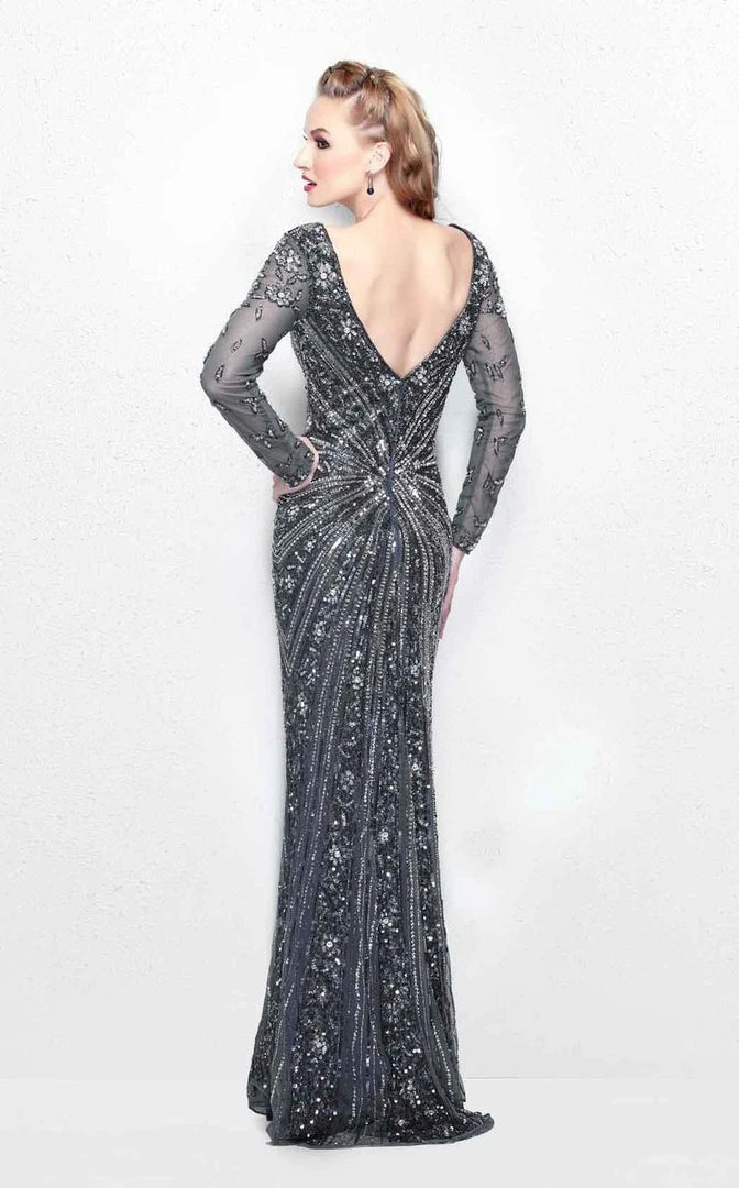 Primavera Couture - Spectacular Plunging V-Neck Long Sleeve Sheath Gown 1755 4 Primavera Couture - Spectacular Plunging V-Neck Long Sleeve Sheath Gown 1755