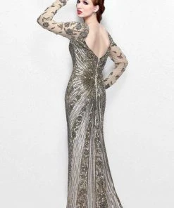 Primavera Couture - Spectacular Plunging V-Neck Long Sleeve Sheath Gown 1755 9 Primavera Couture - Spectacular Plunging V-Neck Long Sleeve Sheath Gown 1755