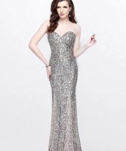 Primavera Couture - Statuesque Sequined Strapless Sweetheart Sheath Gown 1838