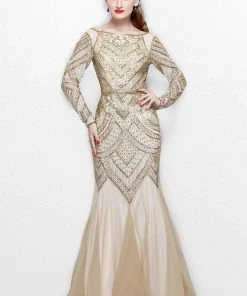 Primavera Couture - Stunning Beaded Long Sleeve Mermaid Gown 1725