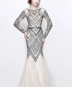 Primavera Couture - Stunning Beaded Long Sleeve Mermaid Gown 1725