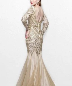 Primavera Couture - Stunning Beaded Long Sleeve Mermaid Gown 1725