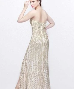 Formal Gowns Primavera Couture - Timeless Ornate Strapless Sweetheart Sheath Gown 1834