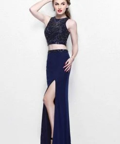 Primavera Couture - Two Piece Fitted Long Dress With Slit 1803 Formal Gowns