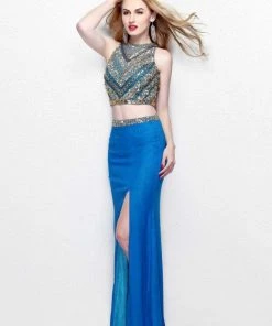 Primavera Couture - Two Piece Fitted Long Dress With Slit 1803 Formal Gowns