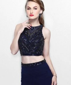 Primavera Couture - Two Piece Fitted Long Dress With Slit 1803 Formal Gowns