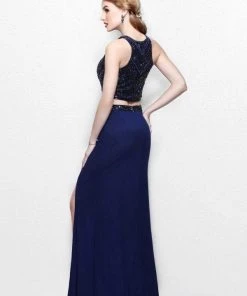 Primavera Couture - Two Piece Fitted Long Dress With Slit 1803 Formal Gowns
