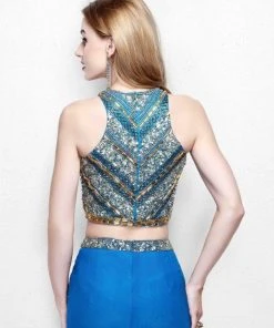 Primavera Couture - Two Piece Fitted Long Dress With Slit 1803 Formal Gowns