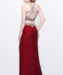 Primavera Couture - Two Piece Halter Long Dress With Slit 1863