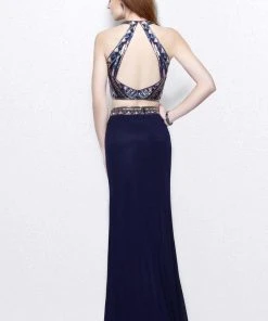 Primavera Couture - Two-Piece Sequined Halter Neck Jersey Sheath Gown 1594