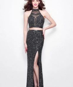 Formal Gowns Primavera Couture - Two-Piece Sequined High Neck Sheath Gown 1546