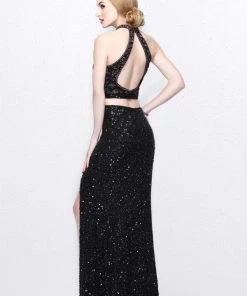 Formal Gowns Primavera Couture - Two-Piece Sequined High Neck Sheath Gown 1546
