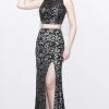 Primavera Couture - Two Piece Sequined Long Dress With Slit 1855 1 Primavera Couture - Two Piece Sequined Long Dress With Slit 1855