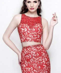 Primavera Couture - Two Piece Sequined Long Dress With Slit 1855 13 Primavera Couture - Two Piece Sequined Long Dress With Slit 1855