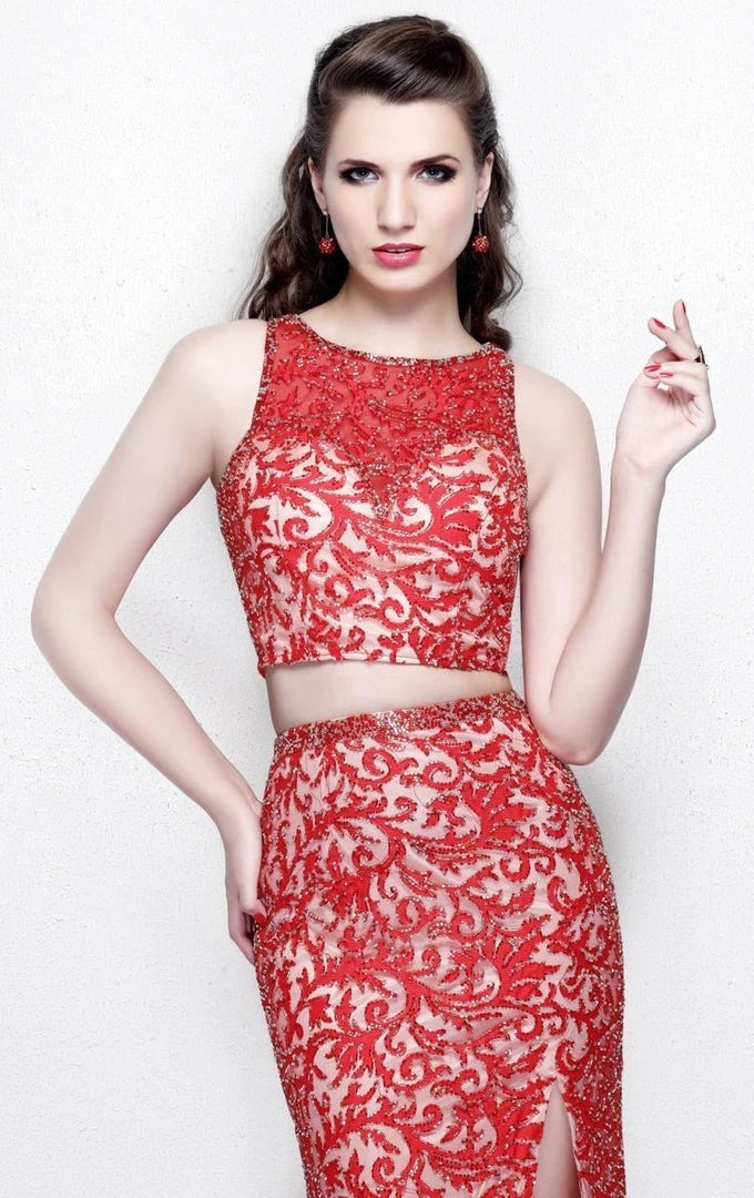 Primavera Couture - Two Piece Sequined Long Dress With Slit 1855 8 Primavera Couture - Two Piece Sequined Long Dress With Slit 1855