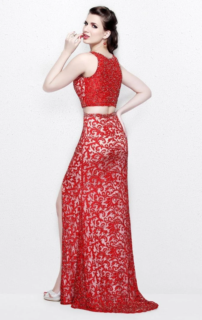 Primavera Couture - Two Piece Sequined Long Dress With Slit 1855 7 Primavera Couture - Two Piece Sequined Long Dress With Slit 1855