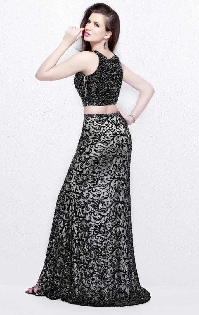 Primavera Couture - Two Piece Sequined Long Dress With Slit 1855 4 Primavera Couture - Two Piece Sequined Long Dress With Slit 1855