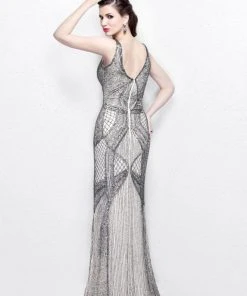 Primavera Couture - V-Neck Beaded Long Dress 1723 Formal Gowns