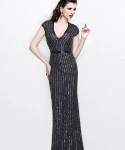 Primavera Couture - V-Neck Sequined Evening Gown 1709