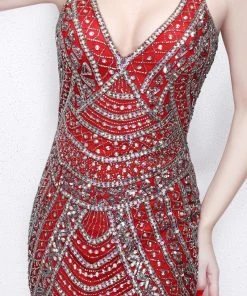 Primavera Couture - V-Neck Sequined Mermaid Gown 1806 Formal Gowns