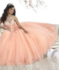 Quinceanera Collection - 26866 Sparkly Illusion Lace Up Back Ballgown Plus Size Dresses