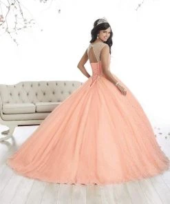 Quinceanera Collection - 26866 Sparkly Illusion Lace Up Back Ballgown Plus Size Dresses