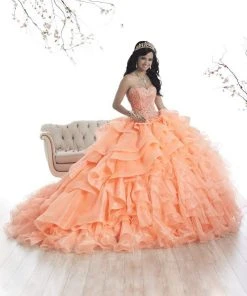 Long Dresses Quinceanera Collection - 26872 Beaded Strapless Ruffled Ballgown