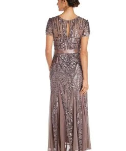 Formal Gowns R&M Richards - 1875W Plus Size Embellished Gown With Satin Waist Tie - 1 Pc Mocha In Size 16W Available 5 Formal Gowns R&M Richards - 1875W Plus Size Embellished Gown With Satin Waist Tie - 1 Pc Mocha In Size 16W Available