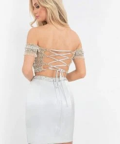 Cocktail Dresses Rachel Allan - 4595 Beaded Two Piece Off-Shoulder Fitted Dress