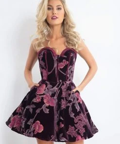 Rachel Allan - 4616 Strapless Velvet Floral A-line Dress Cocktail Dresses