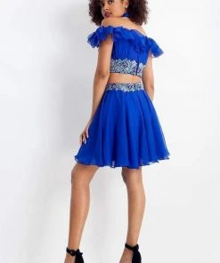 Rachel Allan - 4639 Two Piece Beaded Chiffon Off-Shoulder A-line Dress