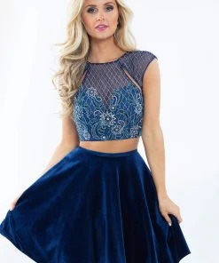 Rachel Allan - 4658 Two Piece Beaded Velvet A-line Dress