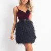 Rachel Allan - 4682 Velvet Sweetheart Feathered A-line Dress Cocktail Dresses
