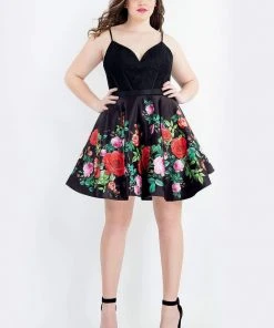 Cocktail Dresses Rachel Allan - 4818 Lace Sweetheart Printed Satin A-line Dress