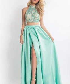 Formal Gowns Rachel Allan - 6014 Sequined Halter A-line Dress