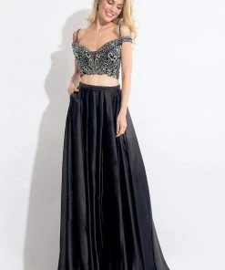 Rachel Allan - 6020 Beaded V-neck A-line Dress