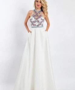 Formal Gowns Rachel Allan - 6051 Beaded Sheer High Halter A-line Dress 8 Formal Gowns Rachel Allan - 6051 Beaded Sheer High Halter A-line Dress