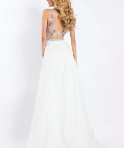 Formal Gowns Rachel Allan - 6051 Beaded Sheer High Halter A-line Dress 9 Formal Gowns Rachel Allan - 6051 Beaded Sheer High Halter A-line Dress