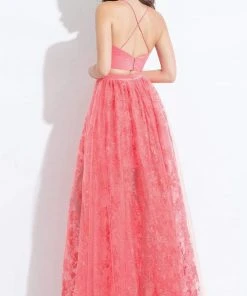 Rachel Allan - 6055 Lace V-neck A-line Dress