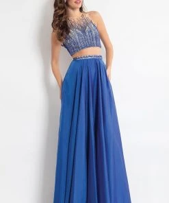 Formal Gowns Rachel Allan - 6060 Embellished Illusion Halter A-line Dress