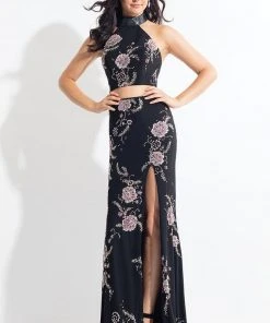 Formal Gowns Rachel Allan - 6086 Beaded Two Piece Floral High Halter Gown 8 Formal Gowns Rachel Allan - 6086 Beaded Two Piece Floral High Halter Gown
