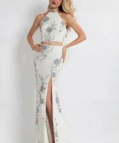 Formal Gowns Rachel Allan - 6086 Beaded Two Piece Floral High Halter Gown