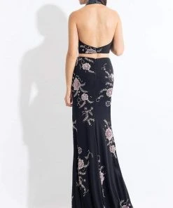 Formal Gowns Rachel Allan - 6086 Beaded Two Piece Floral High Halter Gown 9 Formal Gowns Rachel Allan - 6086 Beaded Two Piece Floral High Halter Gown
