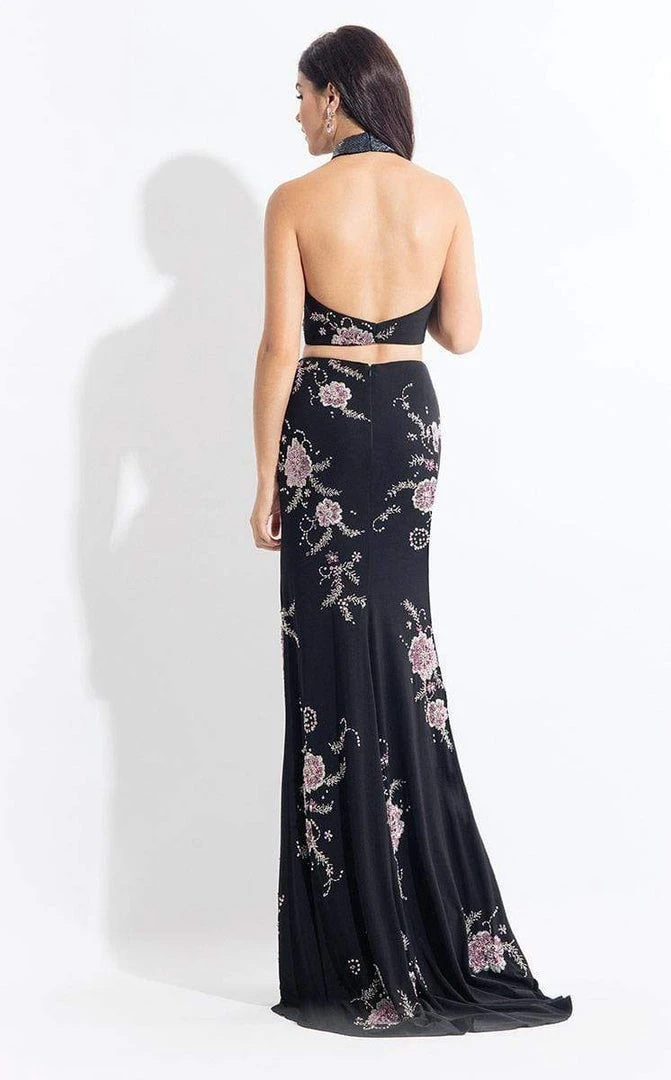 Formal Gowns Rachel Allan - 6086 Beaded Two Piece Floral High Halter Gown 6 Formal Gowns Rachel Allan - 6086 Beaded Two Piece Floral High Halter Gown