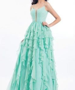 Formal Gowns Rachel Allan - 6092 Ruffled V-neck A-line Dress